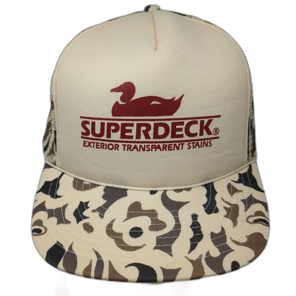 Winner Superdeck Duck Camo Beige Brown Trucker Hat One Size Mesh Rope Snapback